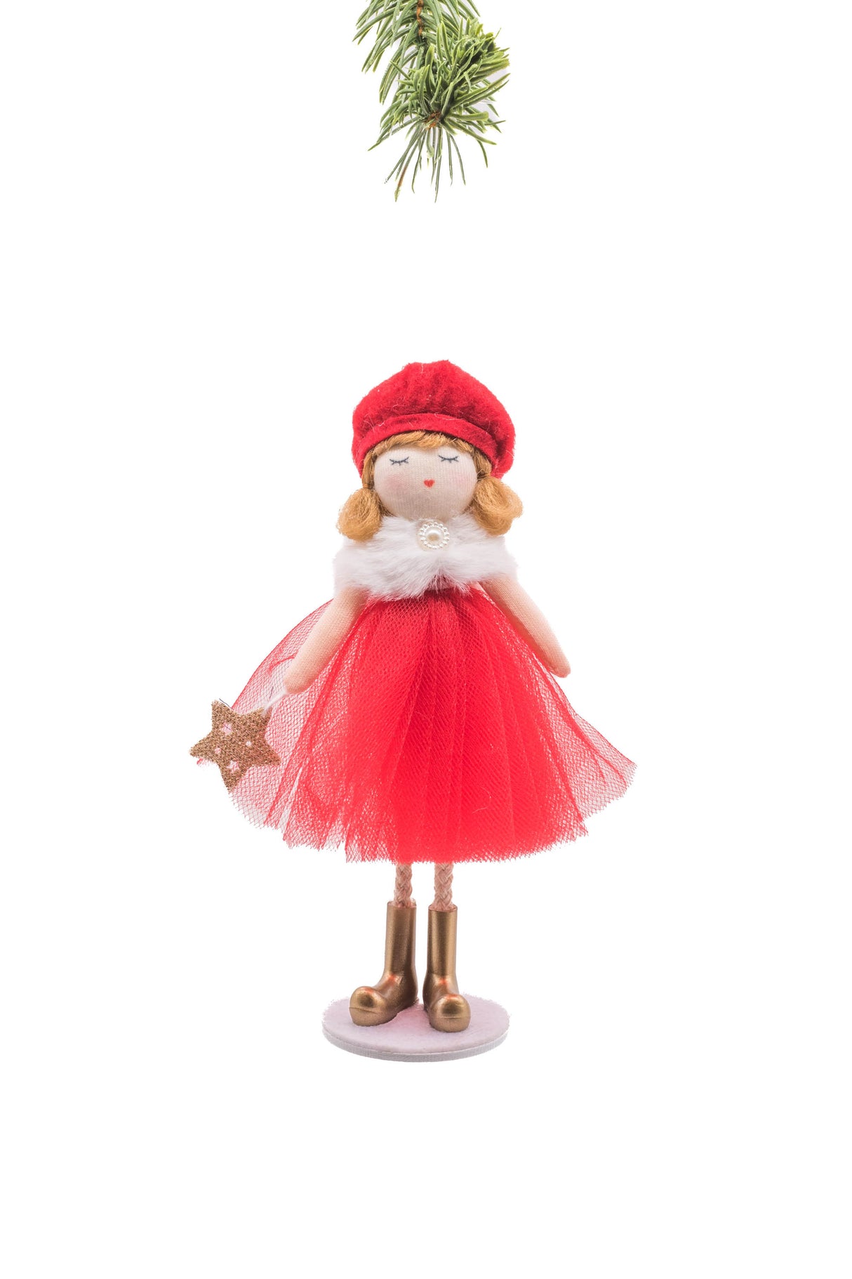 6.5" Red Cloth Romantic Girl Doll with Cute Beret
