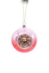 4" Hanging Red and Gold Glass Ball Ornament with Green and Silver Reflector