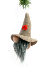 7" Hanging Brown Cloth Gnome Head Ornament with Grey Beard