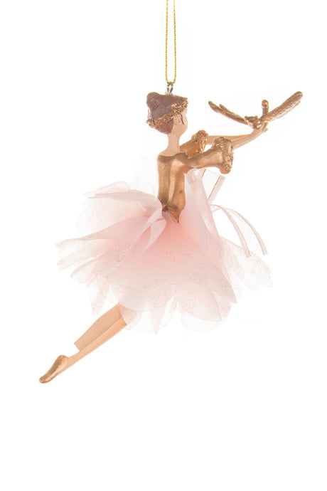 6.5" Hanging Pink and Gold Cloth Fairy Ballerina Ornament with Dragonfly
