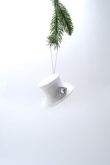 3"Hangable White Plastic Top Hat Ornament with Diamond Accent