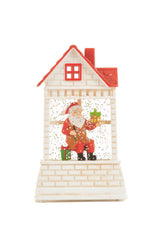 12.5" Mini White and Red Plastic Brick House Warm White LED Snow Globe with Santa Painting