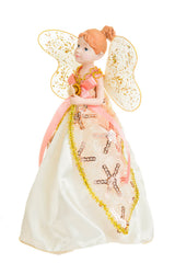10" Striped Pink and White Cloth Fairy Figurine with Angel Wings
