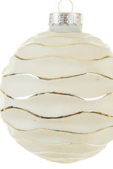 4" Hangable White Glass Ball Ornament with Silver Trim