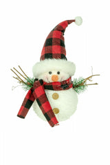 12" Buffalo Plaid Black and White Foam Smiling Snowman with Santa Hat