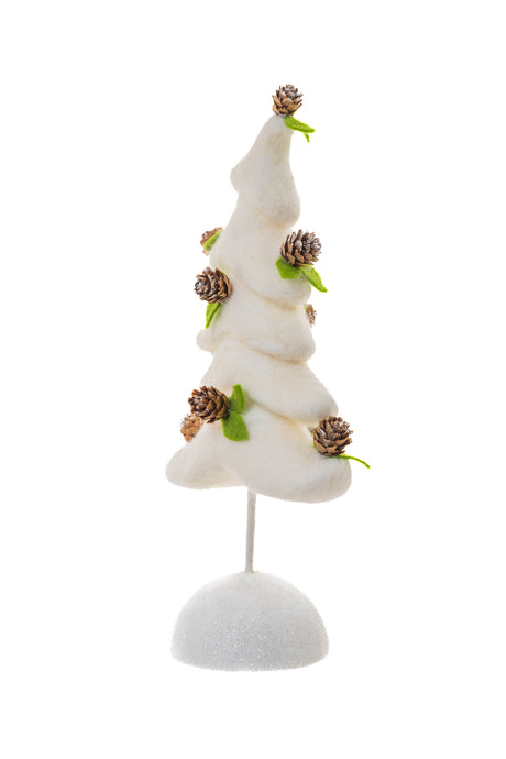 12" Frosty White Wool Tree Accent with Pinecones