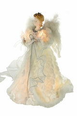 14" Ivory Cloth Modern 10-Light Angel Tree Topper with Fur Coat