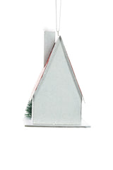 5" Hanging White and Red Wooden Holiday Home LED Ornament with Hanging Wreath