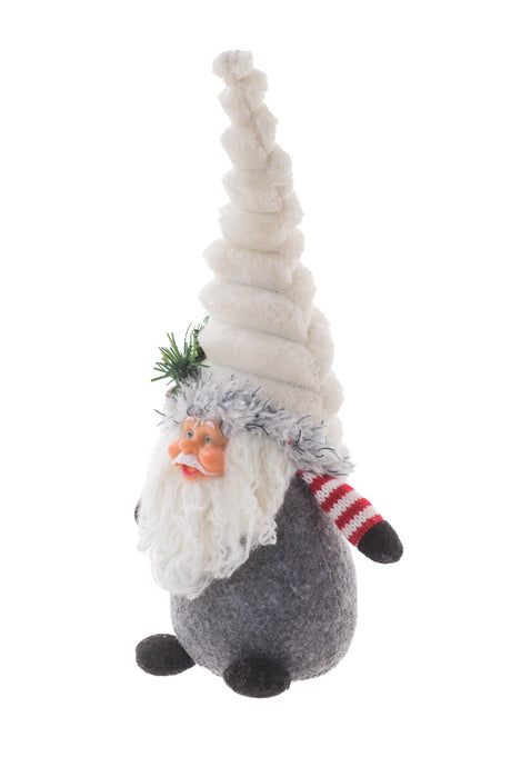 10" Plaid Gray and White Cloth Petite Santa Gnome with Striped Undershirt