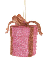 3.25"Hangable Pink Acrylic Gift Box Ornament with Bronze Ribbon