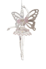 6.25" Hangable Clear and White Acrylic Fairy Ballerina Ornament withWings