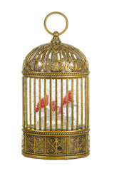 9.25" Gold Plastic Birdcage Warm White LED Snow Globe with Cardinals