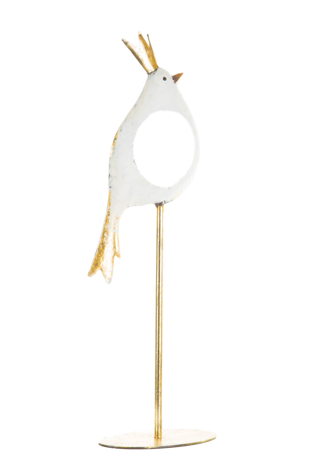 17" Gold and White Metal Bird Candle Holder