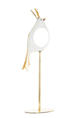 17" Gold and White Metal Bird Candle Holder