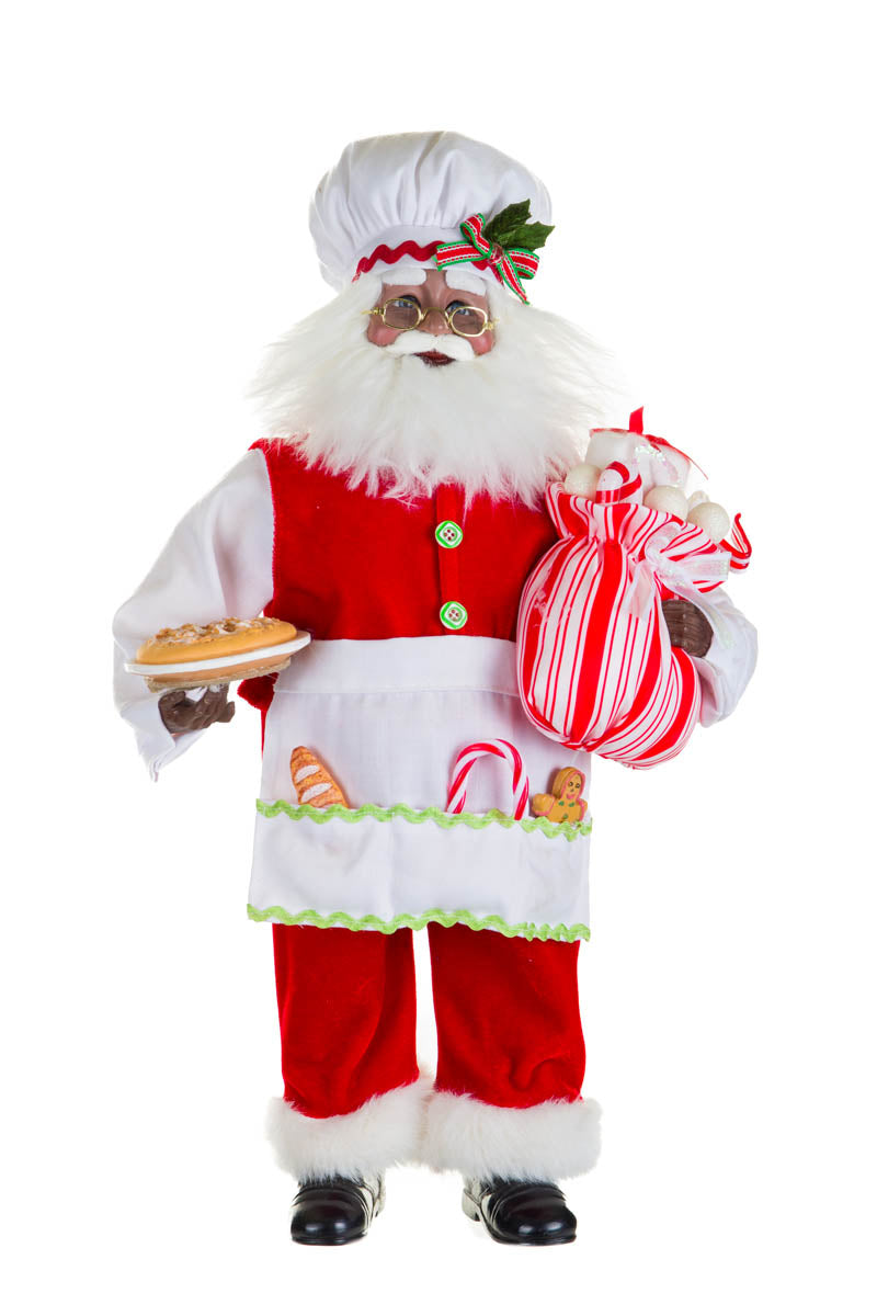 18" African Red and White Fabric Chef Santa Figurine with Fresh Pie