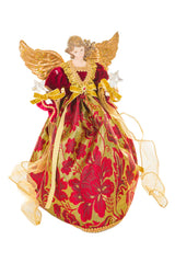 15" Sequin Red and Gold Polyester Luxurious Warm White LED Angel Tree Topper with Golden Accents