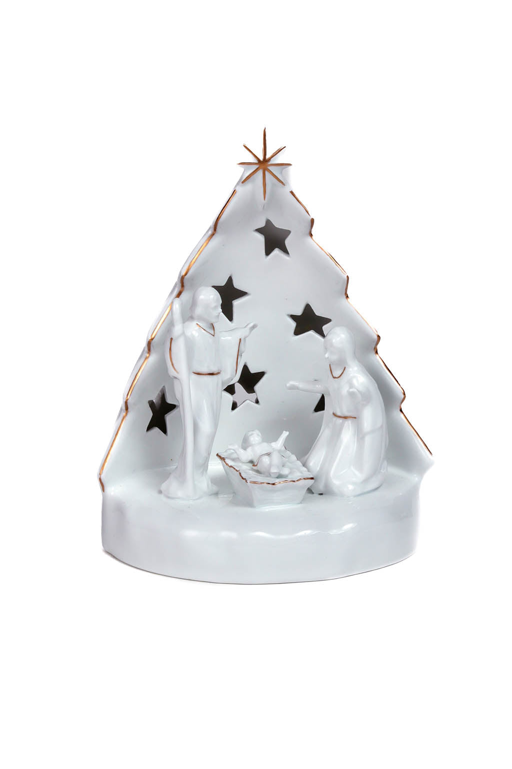 8.25" White Glass Nativity Scene Illuminated Display