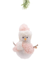 6" Pink and White Cloth Happy Snowman with Fuzzy Coat