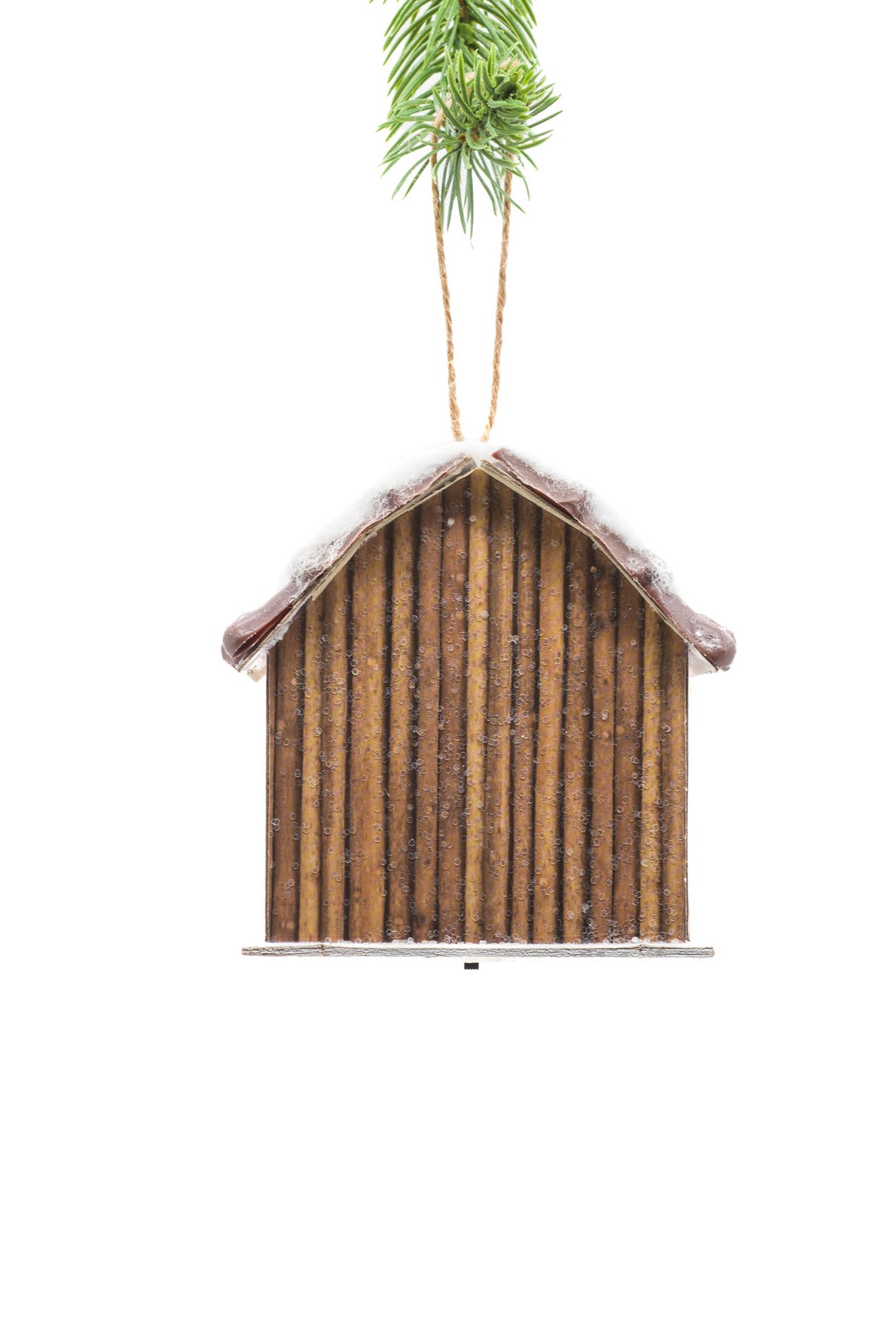 3.5" Hanging Brown Plastic Barnhouse LED Ornament with Snowcapped Roof