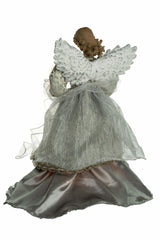 14" Silver Cloth Contemporary 10-Light Angel Tree Topper with Wings