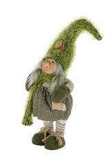 11.5" Smiling Green Cloth Forest Gnome with Walking Stick