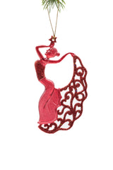 13" Hanging Red Plastic Dancer Ornament with Glittering Dress
