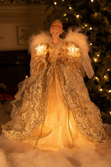 14.5" Beige Cloth Vintage 10-Light Angel Tree Topper