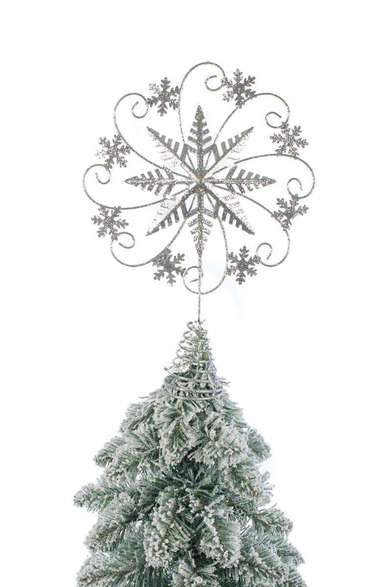 13" Sparkly Silver Metal Snowflakes Tree Topper