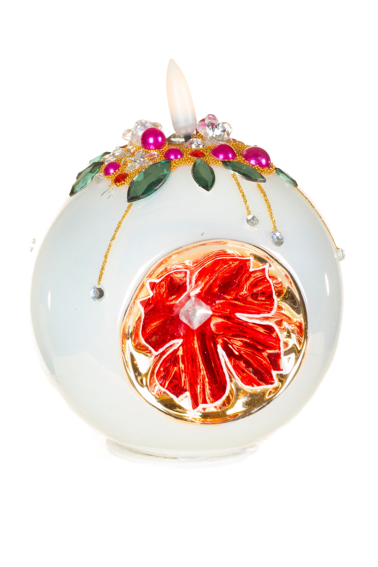 4.75" Ivory Glass Jeweled Candle Ball Accent