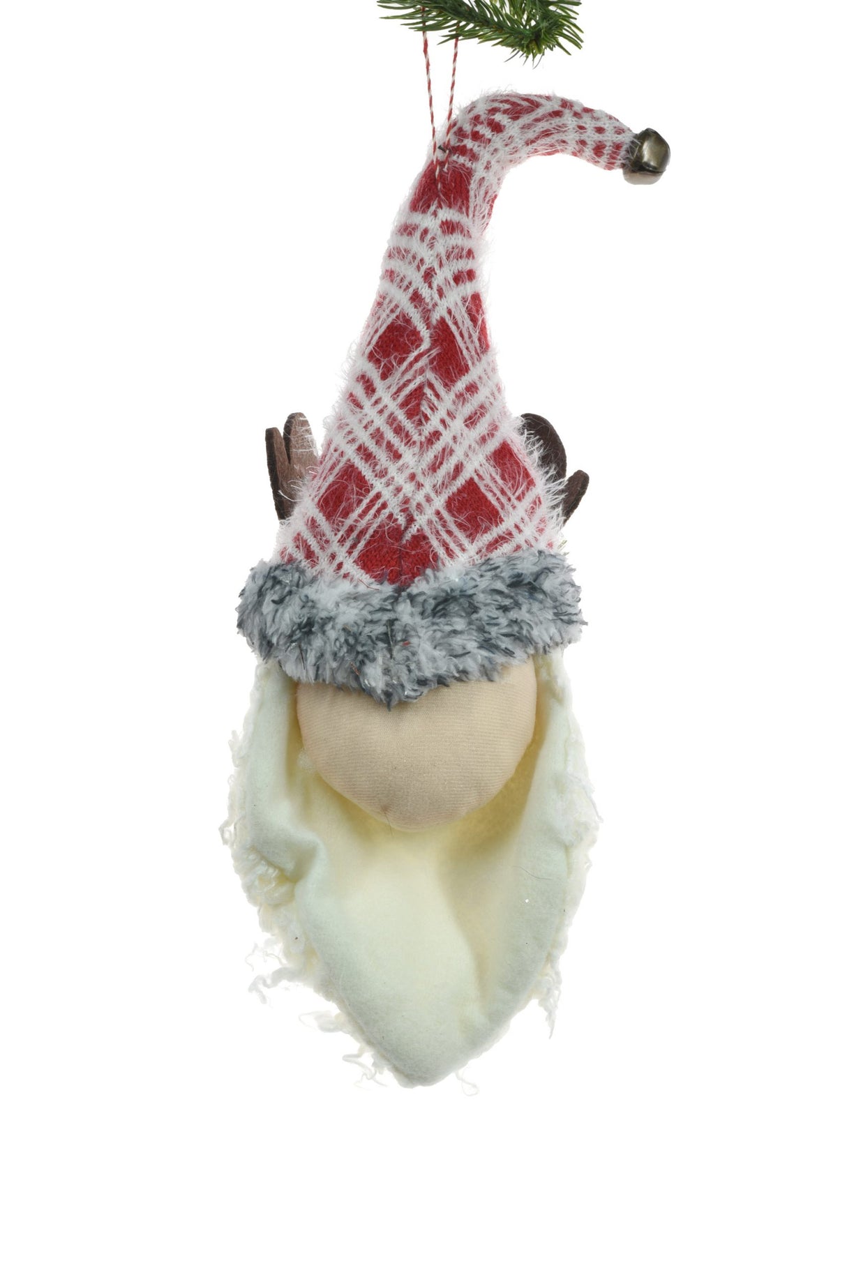 18" Hanging Red and White Cloth Gnome Head with Antler Hat