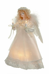10" Ivory Small 10-Light Angel Tree Topper with Blonde Curly Hair