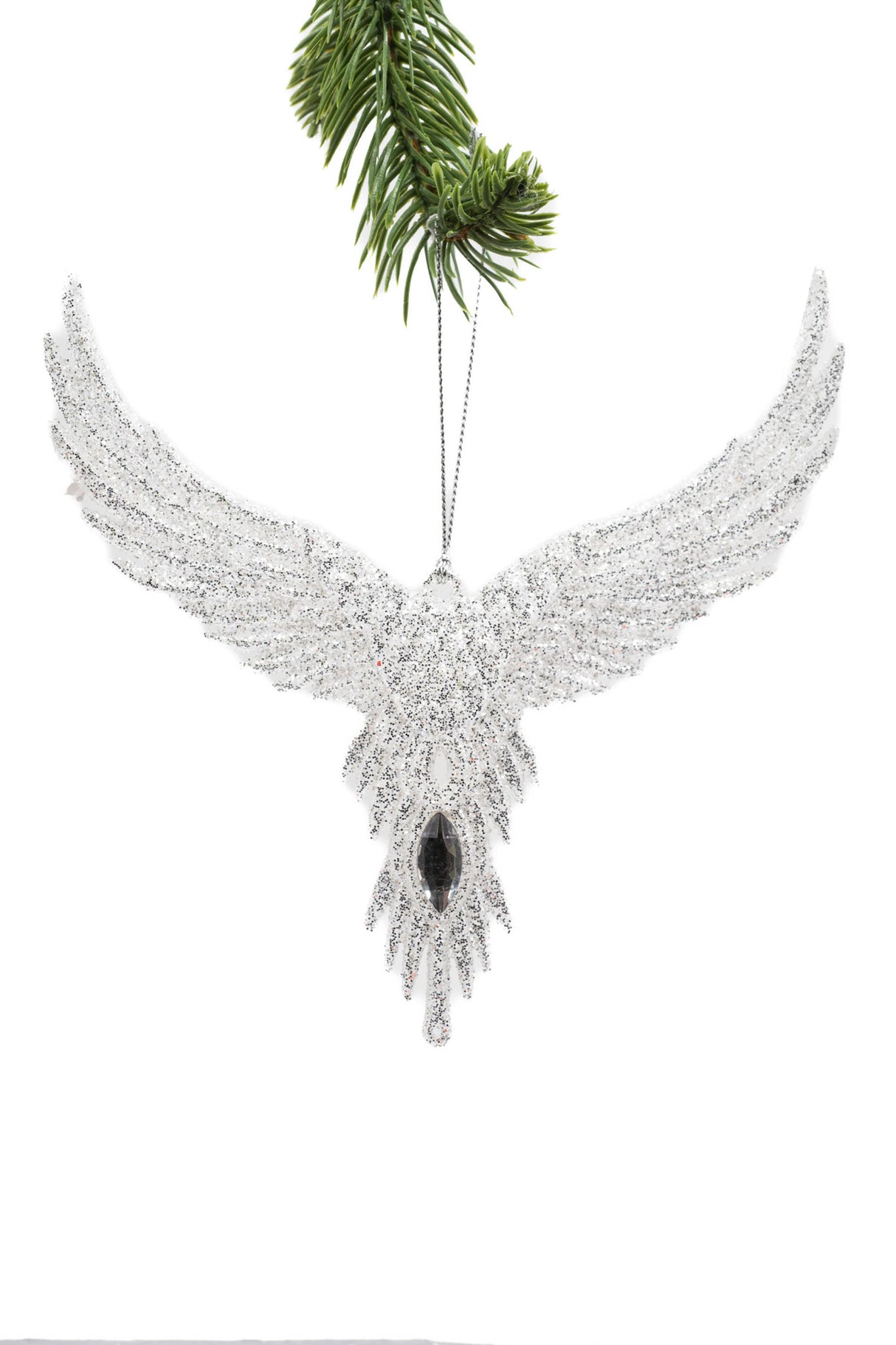 6.5" Hanging Platinum Plastic Angel Wing Ornament
