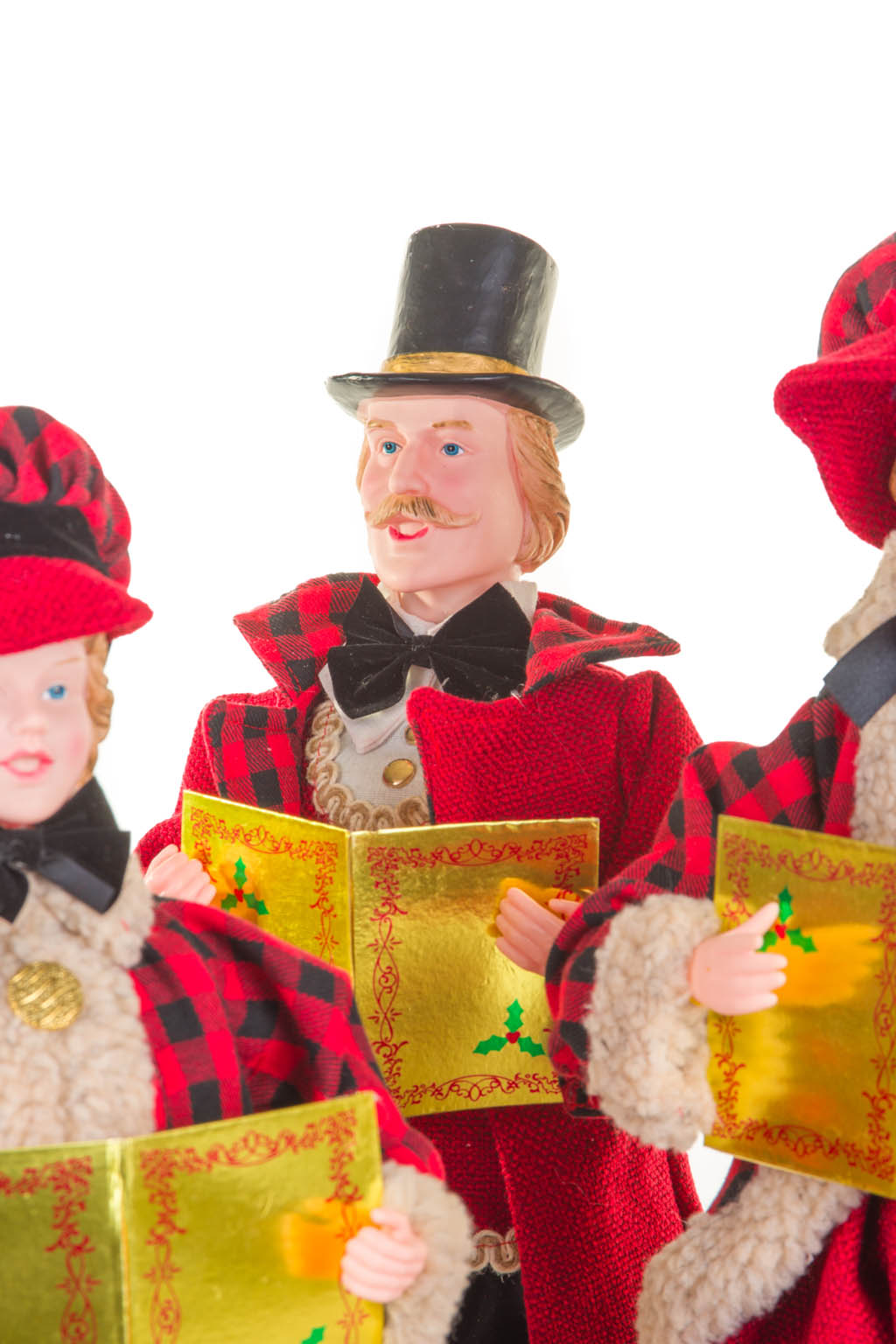 22" Set of 4 Plaid Red and Black Plastic Classic Caroler Set with Golden Buttons