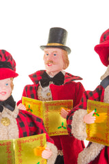 22" Set of 4 Plaid Red and Black Plastic Classic Caroler Set with Golden Buttons