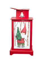 5.5" Hanging Red Wooden Lantern Ornament with Happy Gnome