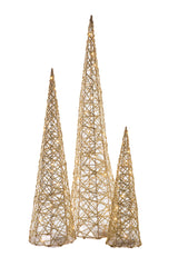 31.5"Cone Gold Wireframe Accent Illuminated Tree Set