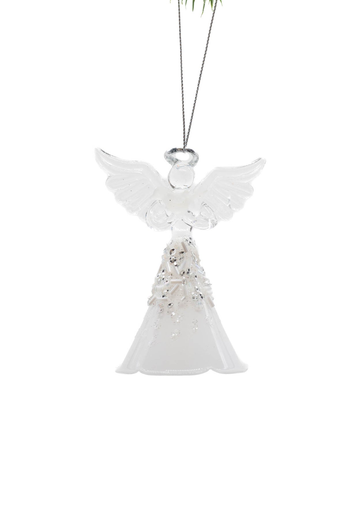 4" Hanging Clear and White Glass Peaceful Angel Ornament with Dove