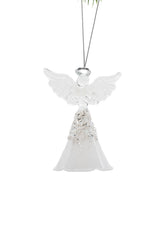 4" Hanging Clear and White Glass Peaceful Angel Ornament with Dove