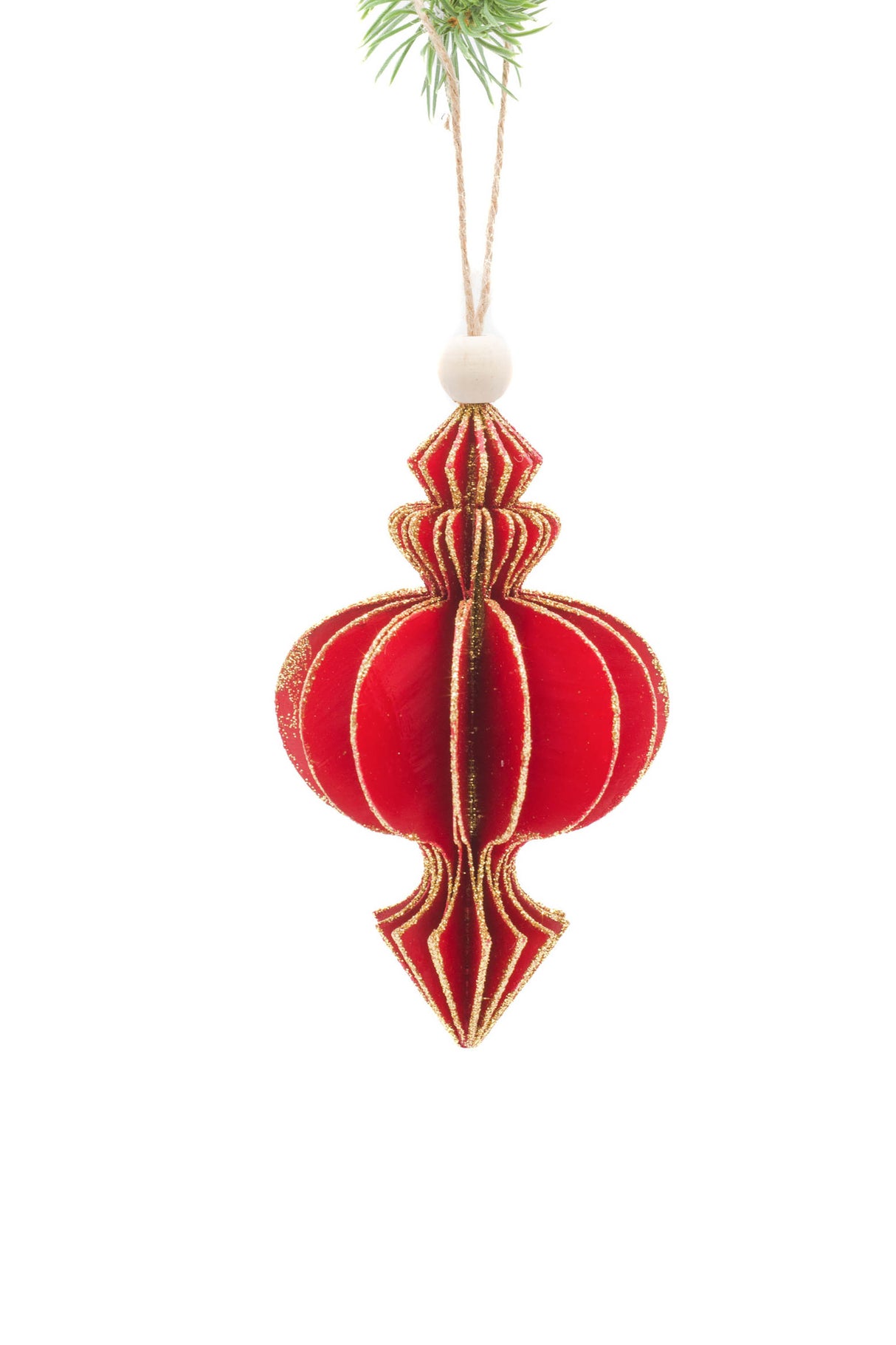 5.5" Hanging Red Cardboard Paper Onion Ornament with Gold Trim