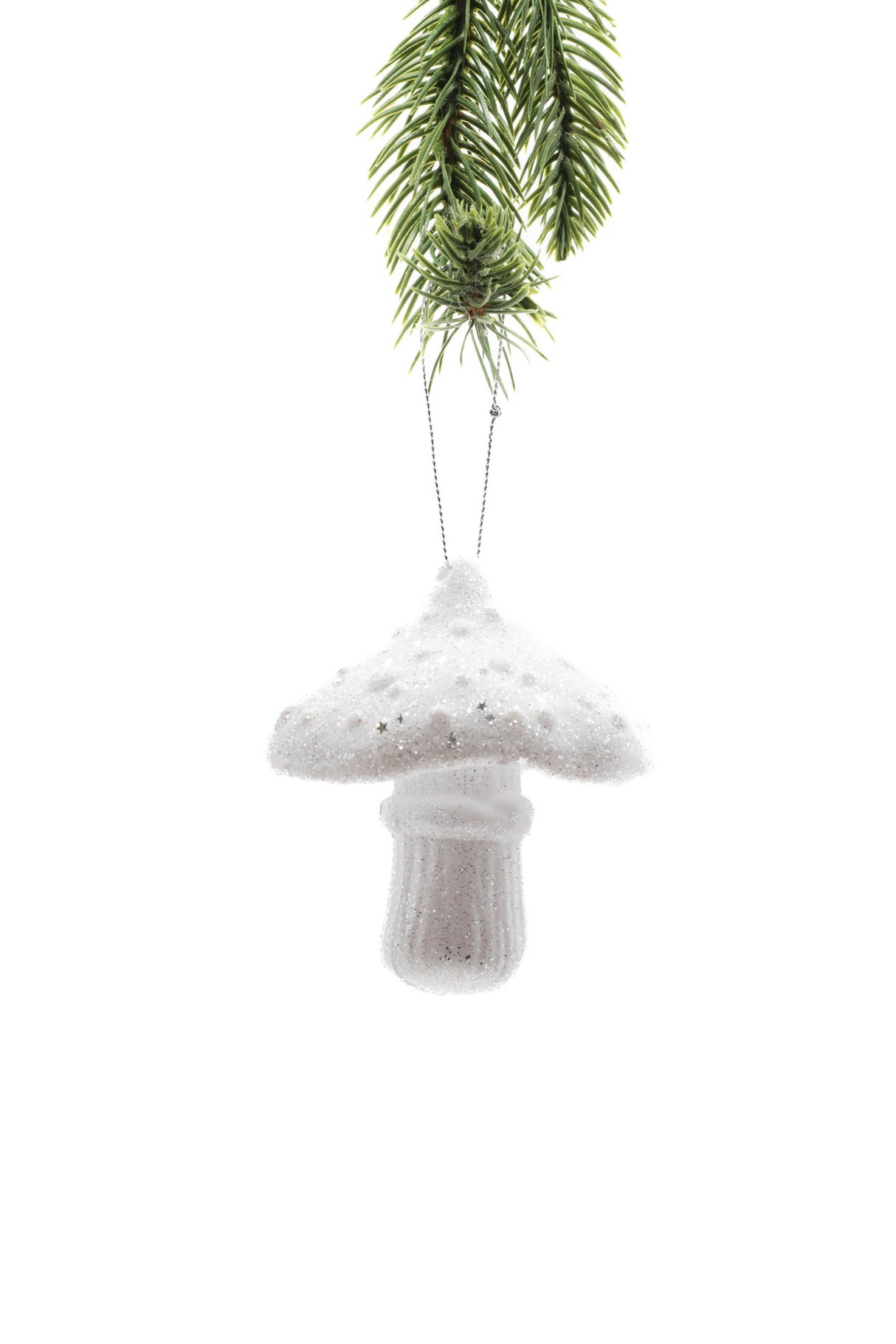 3.5" Hanging Starry White Plastic Mushroom Ornament
