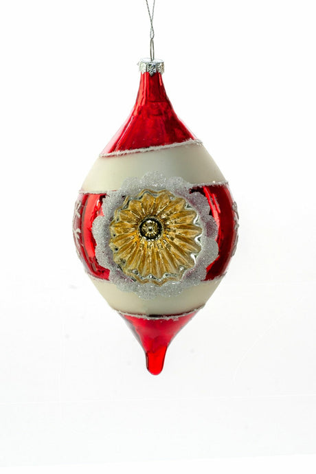 6" Hanging Red and Silver Glass Snowflake Ornament with Glitter
