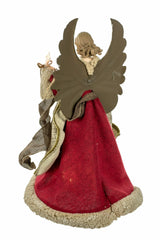 16" Burgundy Rattan Rustic 10-Light Angel Tree Topper with Metal Wings