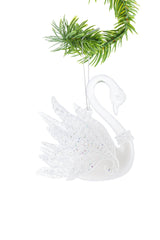 4.5" Elegant Hanging White Acrylic Glancing Swan Ornament - 2 Styles