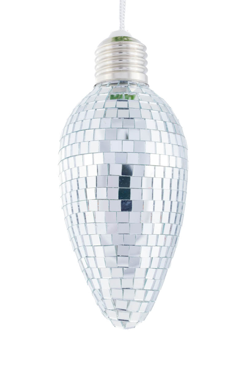 5.5" Hanging Silver Mirror Disco Light Bulb Ornament