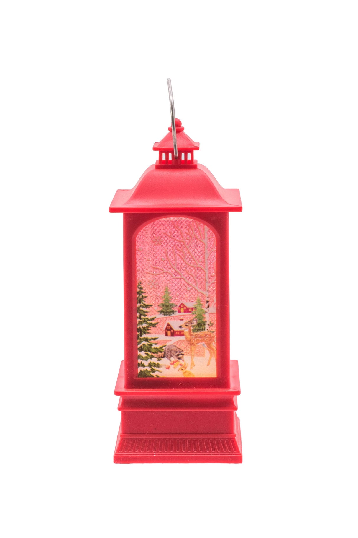 5.25" Small Red Plastic Christmas Lantern LED Decoration with Santa-Scape