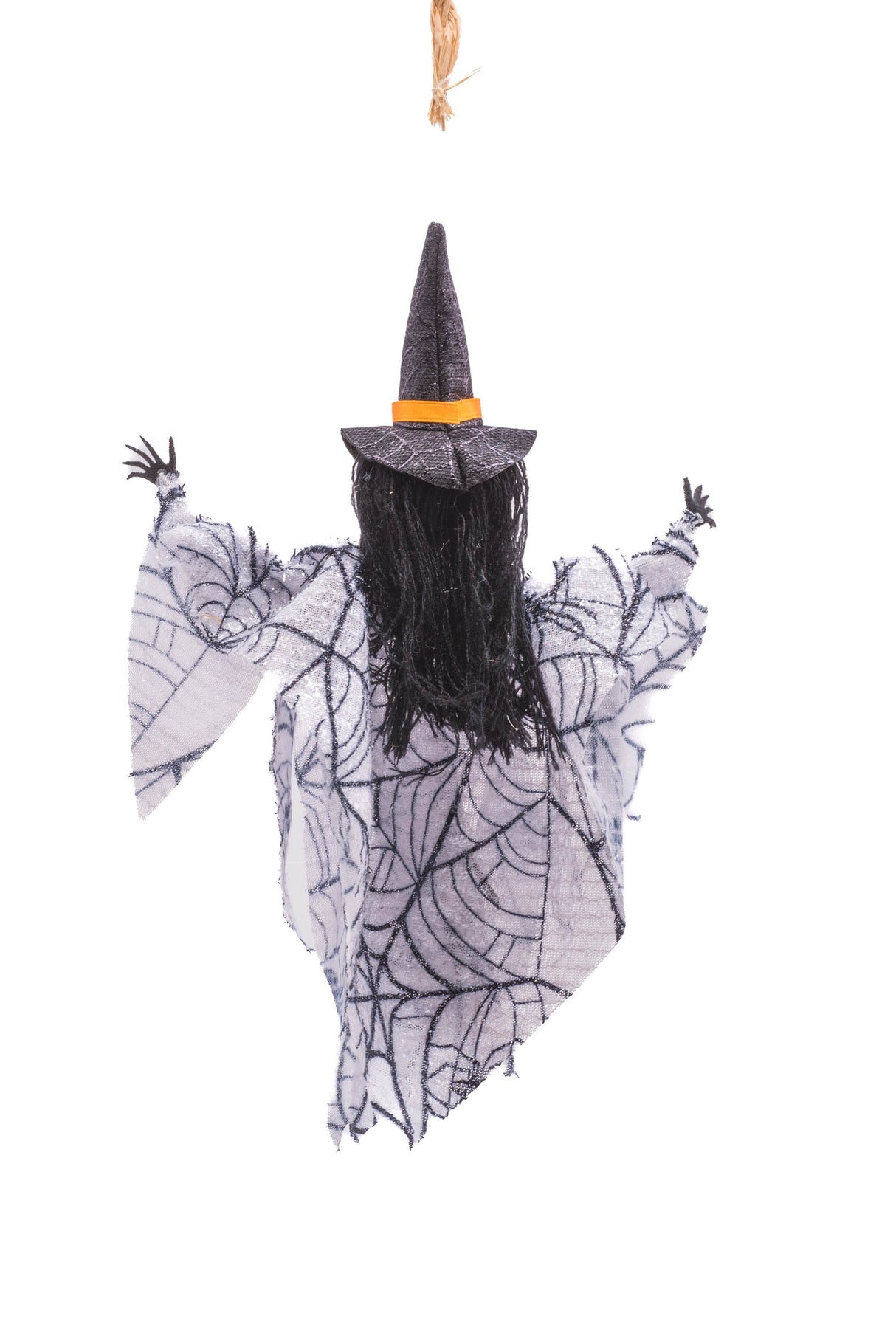 10.5" Hanging Spiderwebbed White Cloth Spooky Ghost Figurine with Skelly Face