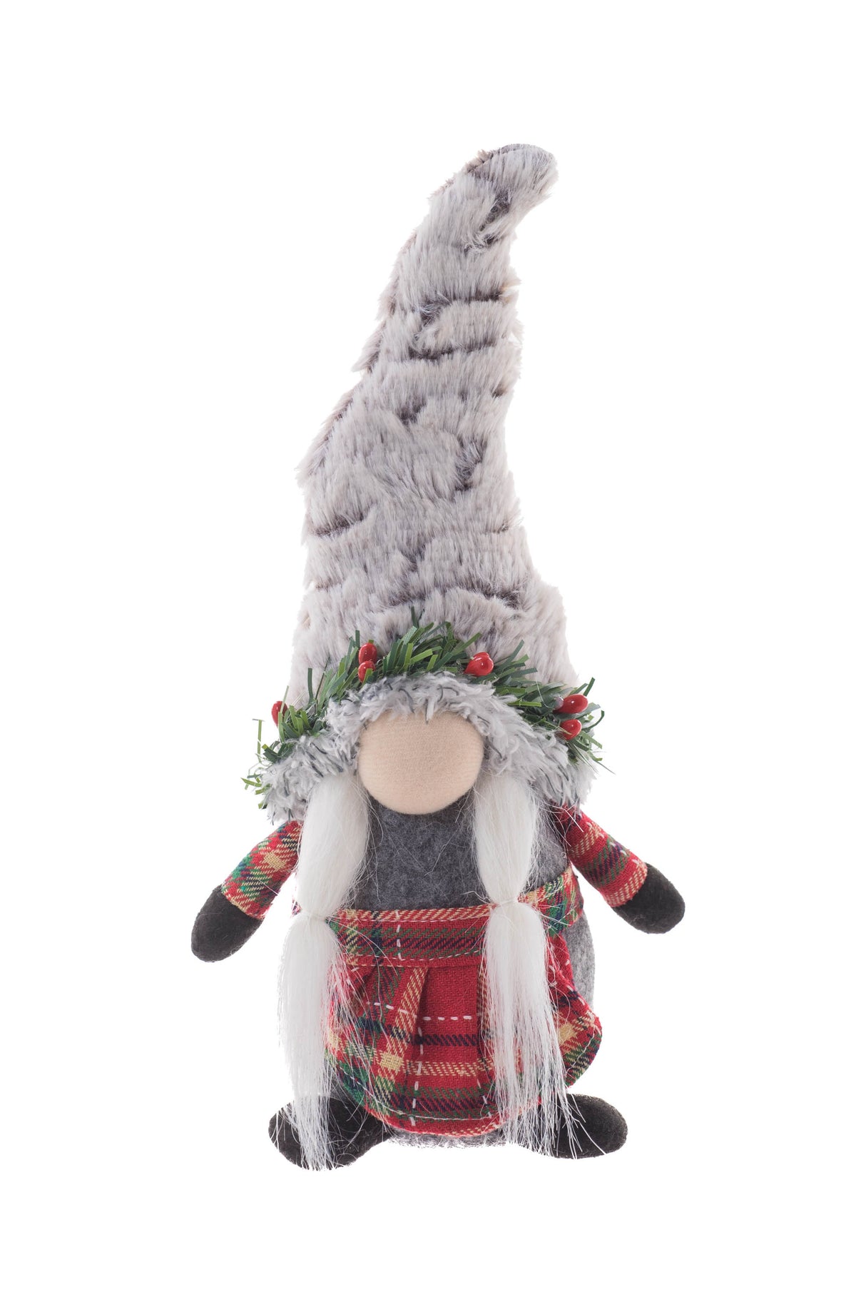 10" Gray and Red Cloth Mom Gnome with Pigtails