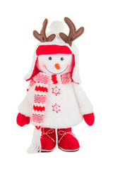 15" Red and White Cloth Little Girl Snowman with Antlers