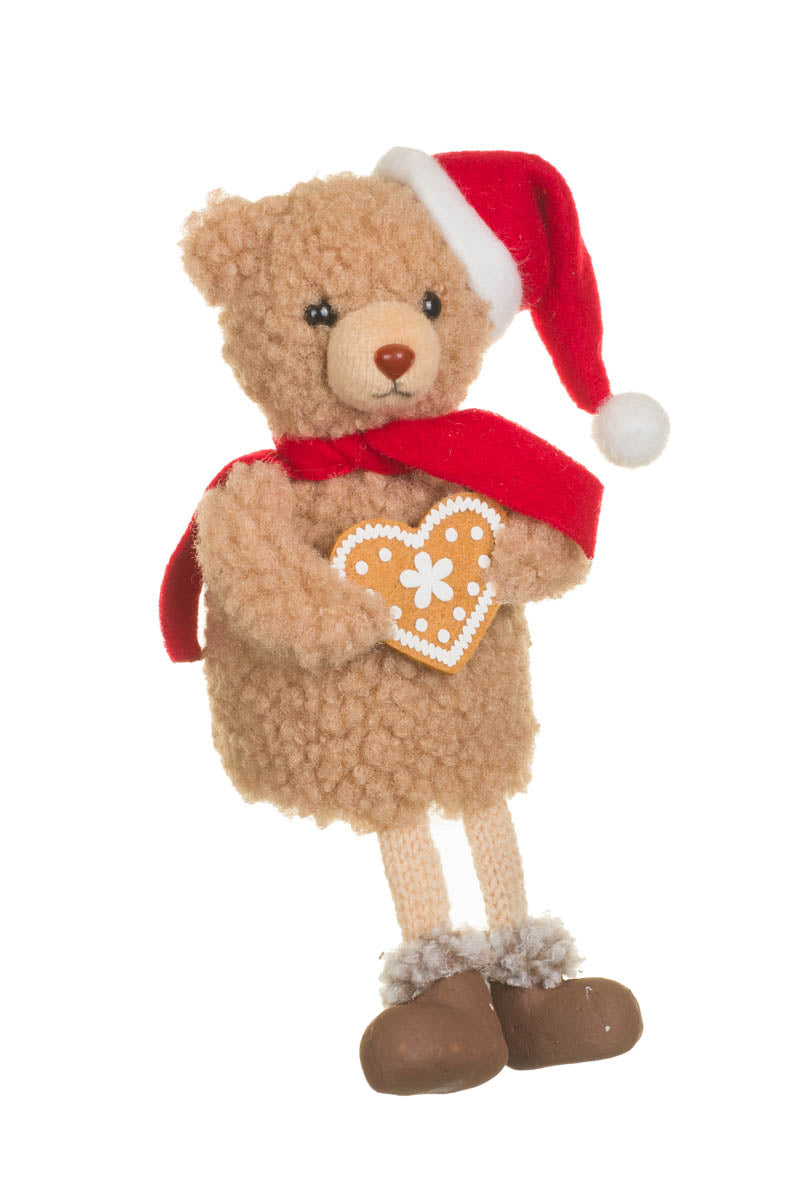 7" Soft Sitting Brown Fabric Cozy Bear Doll with Heart Cookie