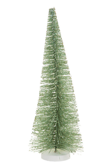 12"Green and Silver Wood Decorative Tree with Wooden Base